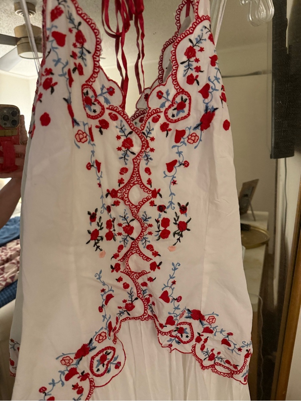 Free People White Midi Dress with Red Embroidery - Picture 6 of 7